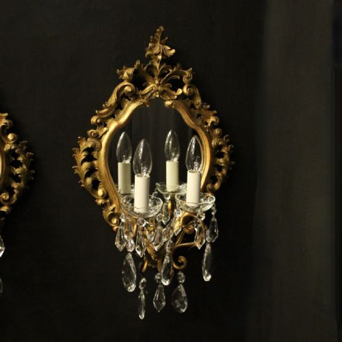 FRENCH PAIR OF GILDED BRASS GILTWOOD TWIN ARM GIRANDOLES - ADDITIONAL PHOTO 1