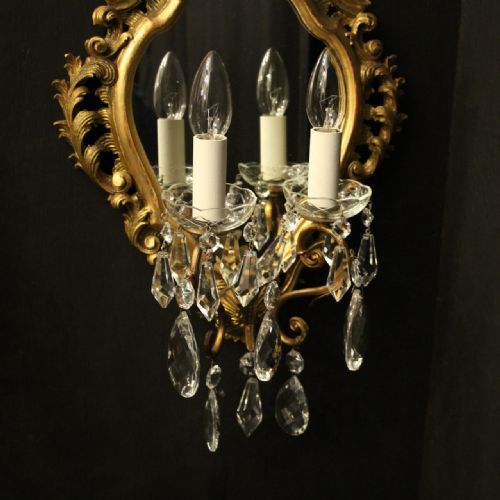 FRENCH PAIR OF GILDED BRASS GILTWOOD TWIN ARM GIRANDOLES - ADDITIONAL PHOTO 2