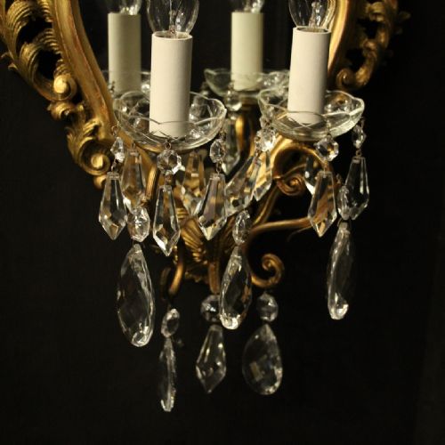 FRENCH PAIR OF GILDED BRASS GILTWOOD TWIN ARM GIRANDOLES - ADDITIONAL PHOTO 3
