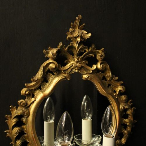 FRENCH PAIR OF GILDED BRASS GILTWOOD TWIN ARM GIRANDOLES - ADDITIONAL PHOTO 4