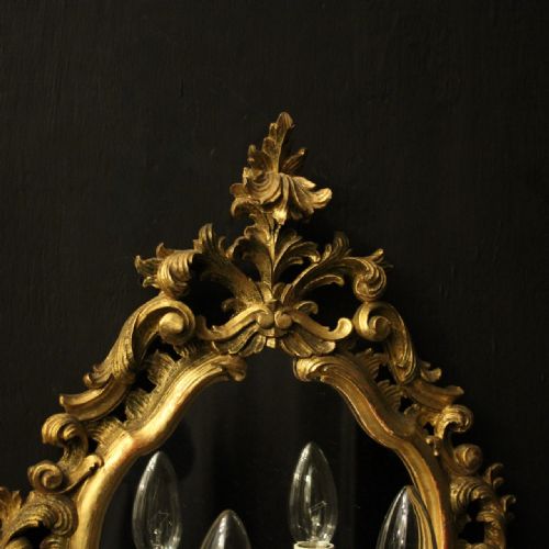 FRENCH PAIR OF GILDED BRASS GILTWOOD TWIN ARM GIRANDOLES - ADDITIONAL PHOTO 6