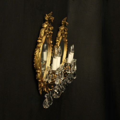 FRENCH PAIR OF GILDED BRASS GILTWOOD TWIN ARM GIRANDOLES - ADDITIONAL PHOTO 9