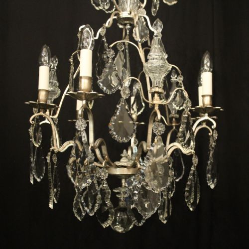 FRENCH SILVER GILDED CRYSTAL 6 LIGHT ANTIQUE CHANDELIER - ADDITIONAL PHOTO 1