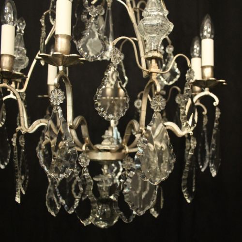 FRENCH SILVER GILDED CRYSTAL 6 LIGHT ANTIQUE CHANDELIER - ADDITIONAL PHOTO 2