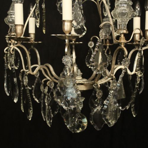 FRENCH SILVER GILDED CRYSTAL 6 LIGHT ANTIQUE CHANDELIER - ADDITIONAL PHOTO 3
