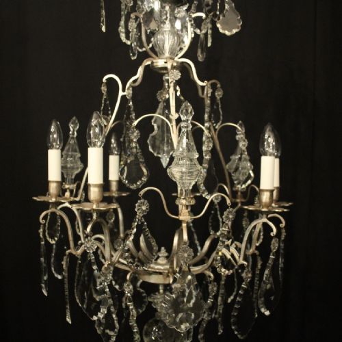 FRENCH SILVER GILDED CRYSTAL 6 LIGHT ANTIQUE CHANDELIER - ADDITIONAL PHOTO 4