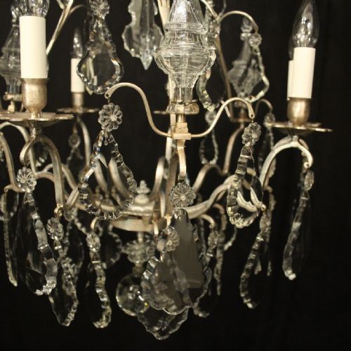 FRENCH SILVER GILDED CRYSTAL 6 LIGHT ANTIQUE CHANDELIER - ADDITIONAL PHOTO 5