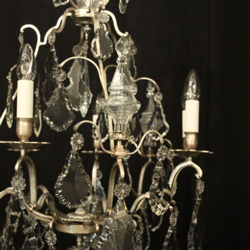 FRENCH SILVER GILDED CRYSTAL 6 LIGHT ANTIQUE CHANDELIER - ADDITIONAL PHOTO 6