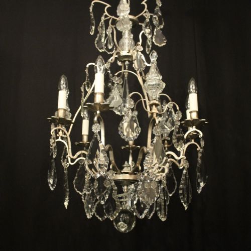 FRENCH SILVER GILDED CRYSTAL 6 LIGHT ANTIQUE CHANDELIER - ADDITIONAL PHOTO 7