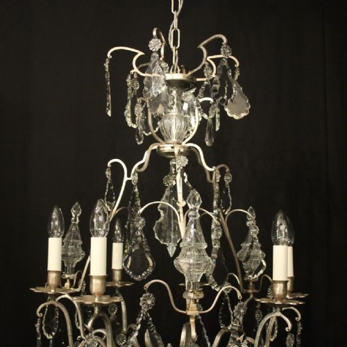 FRENCH SILVER GILDED CRYSTAL 6 LIGHT ANTIQUE CHANDELIER - ADDITIONAL PHOTO 8