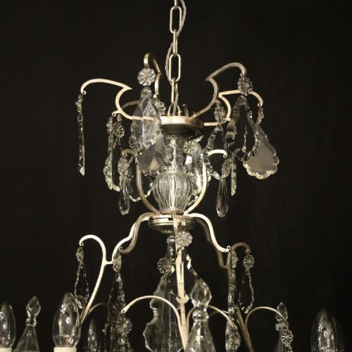 FRENCH SILVER GILDED CRYSTAL 6 LIGHT ANTIQUE CHANDELIER - ADDITIONAL PHOTO 9