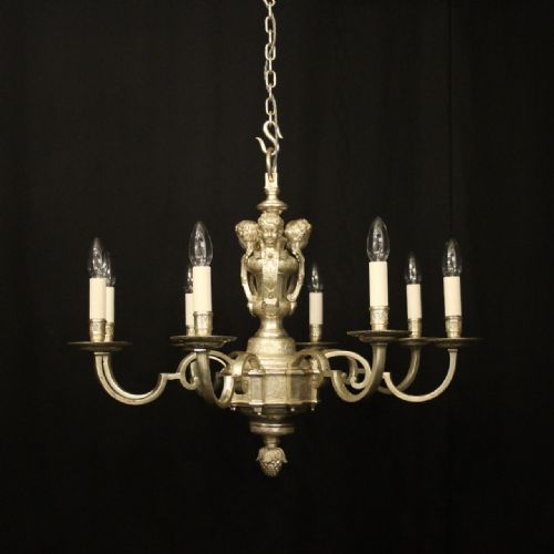 english silver plated 8 light antique chandelier - CATEGORY: ANTIQUE LIGHTING - DATED 1920