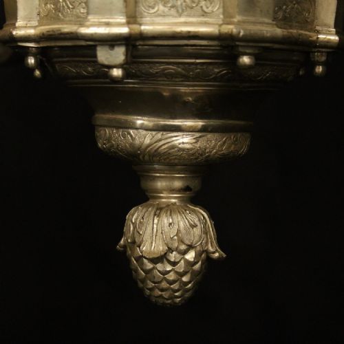 ENGLISH SILVER PLATED 8 LIGHT ANTIQUE CHANDELIER - ADDITIONAL PHOTO 1