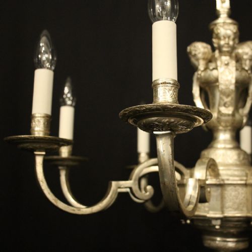 ENGLISH SILVER PLATED 8 LIGHT ANTIQUE CHANDELIER - ADDITIONAL PHOTO 2
