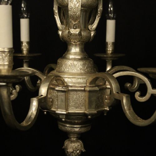ENGLISH SILVER PLATED 8 LIGHT ANTIQUE CHANDELIER - ADDITIONAL PHOTO 3