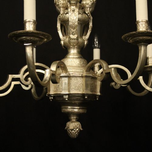 ENGLISH SILVER PLATED 8 LIGHT ANTIQUE CHANDELIER - ADDITIONAL PHOTO 4