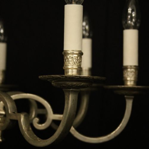 ENGLISH SILVER PLATED 8 LIGHT ANTIQUE CHANDELIER - ADDITIONAL PHOTO 5