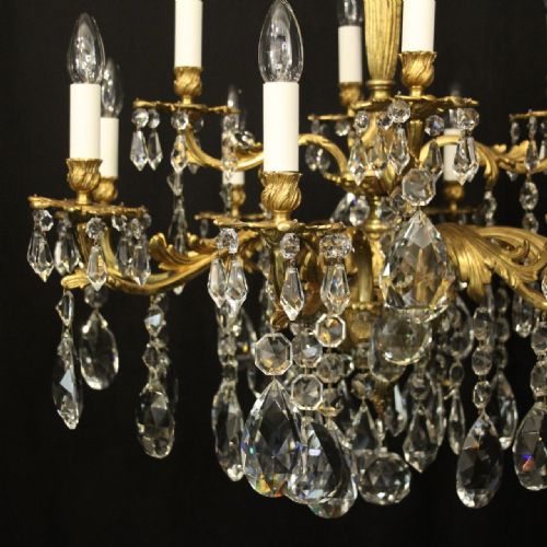 FRENCH GILDED BRONZE CRYSTAL 12 LIGHT ANTIQUE CHANDELIER - ADDITIONAL PHOTO 1