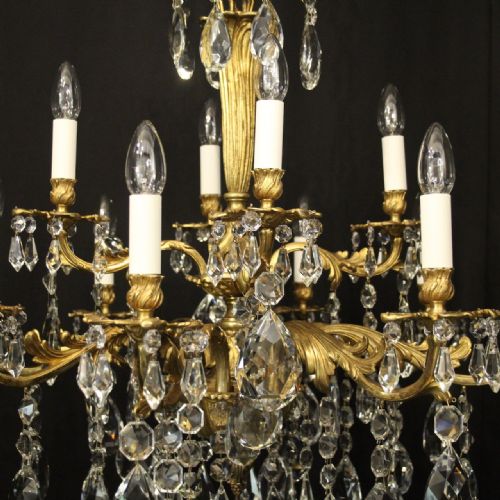 FRENCH GILDED BRONZE CRYSTAL 12 LIGHT ANTIQUE CHANDELIER - ADDITIONAL PHOTO 2