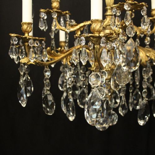 FRENCH GILDED BRONZE CRYSTAL 12 LIGHT ANTIQUE CHANDELIER - ADDITIONAL PHOTO 3