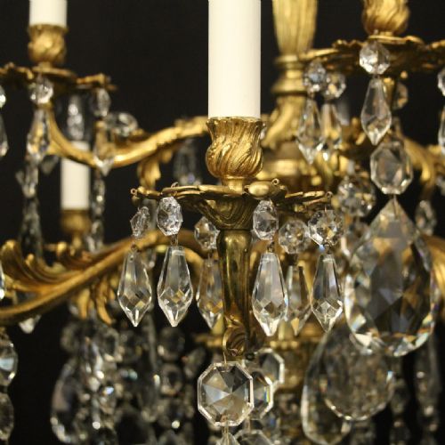 FRENCH GILDED BRONZE CRYSTAL 12 LIGHT ANTIQUE CHANDELIER - ADDITIONAL PHOTO 4