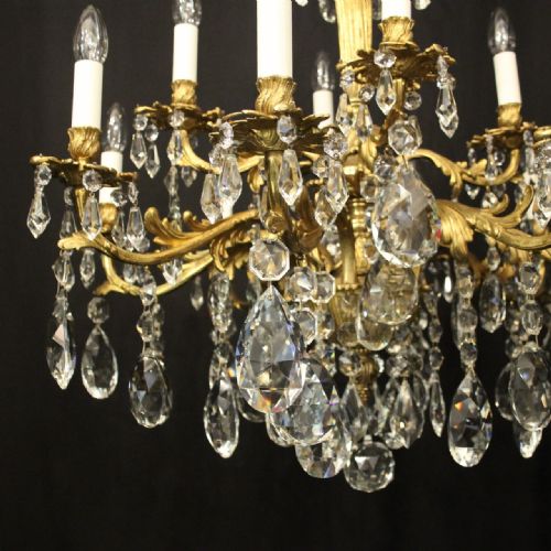 FRENCH GILDED BRONZE CRYSTAL 12 LIGHT ANTIQUE CHANDELIER - ADDITIONAL PHOTO 5