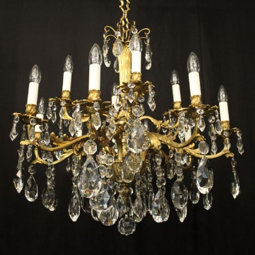 FRENCH GILDED BRONZE CRYSTAL 12 LIGHT ANTIQUE CHANDELIER - ADDITIONAL PHOTO 6