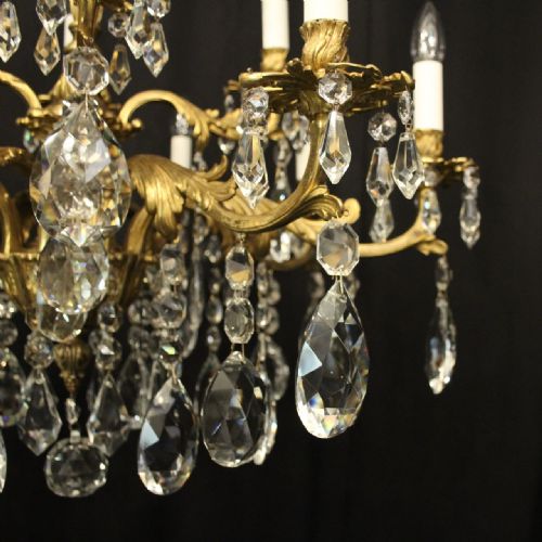 FRENCH GILDED BRONZE CRYSTAL 12 LIGHT ANTIQUE CHANDELIER - ADDITIONAL PHOTO 7