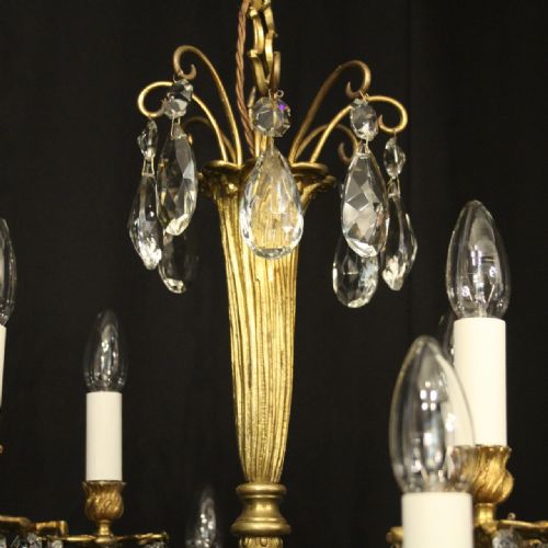 FRENCH GILDED BRONZE CRYSTAL 12 LIGHT ANTIQUE CHANDELIER - ADDITIONAL PHOTO 8