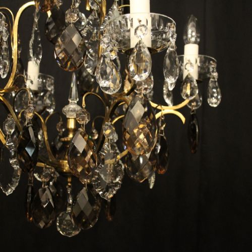 FRENCH GILDED BRASS AMETHYST CRYSTAL 6 LIGHT ANTIQUE CHANDELIER - ADDITIONAL PHOTO 3