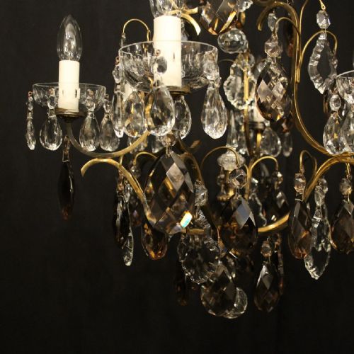 FRENCH GILDED BRASS AMETHYST CRYSTAL 6 LIGHT ANTIQUE CHANDELIER - ADDITIONAL PHOTO 6