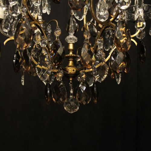 FRENCH GILDED BRASS AMETHYST CRYSTAL 6 LIGHT ANTIQUE CHANDELIER - ADDITIONAL PHOTO 7