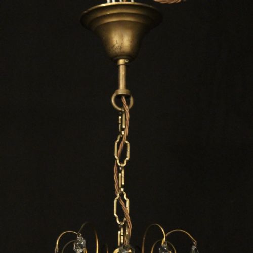 FRENCH GILDED BRASS AMETHYST CRYSTAL 6 LIGHT ANTIQUE CHANDELIER - ADDITIONAL PHOTO 9