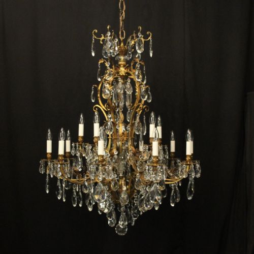 french gilded bronze crystal 21 light tiered crystal chandelier - CATEGORY: ANTIQUE LIGHTING - DATED 1920