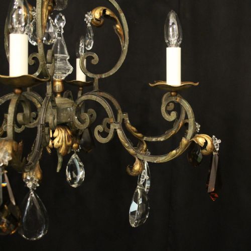 FRENCH WROUGHT IRON GILT POLYCHROME 6 LIGHT CHANDELIER - ADDITIONAL PHOTO 1
