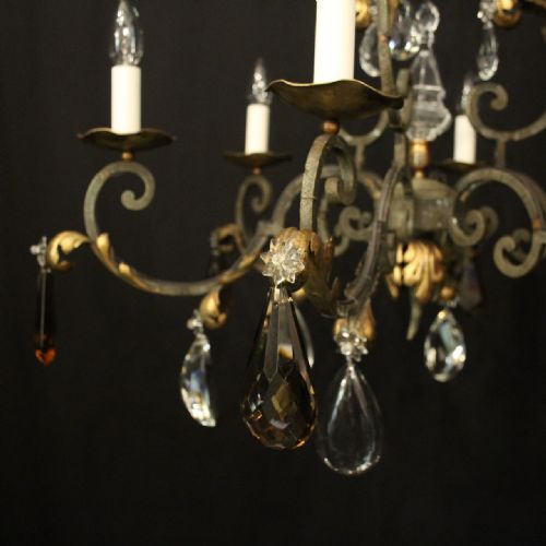 FRENCH WROUGHT IRON GILT POLYCHROME 6 LIGHT CHANDELIER - ADDITIONAL PHOTO 2