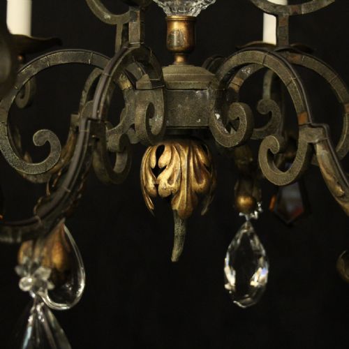 FRENCH WROUGHT IRON GILT POLYCHROME 6 LIGHT CHANDELIER - ADDITIONAL PHOTO 3