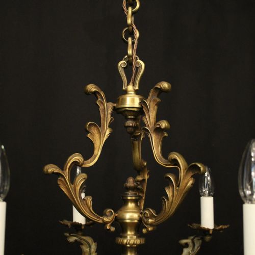 FRENCH PAIR GILDED BRASS 6 LIGHT ANTIQUE CHANDELIERS - ADDITIONAL PHOTO 6
