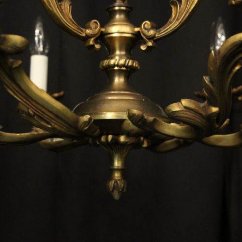 FRENCH PAIR GILDED BRASS 6 LIGHT ANTIQUE CHANDELIERS - ADDITIONAL PHOTO 8