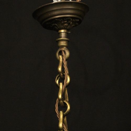 FRENCH PAIR GILDED BRASS 6 LIGHT ANTIQUE CHANDELIERS - ADDITIONAL PHOTO 9