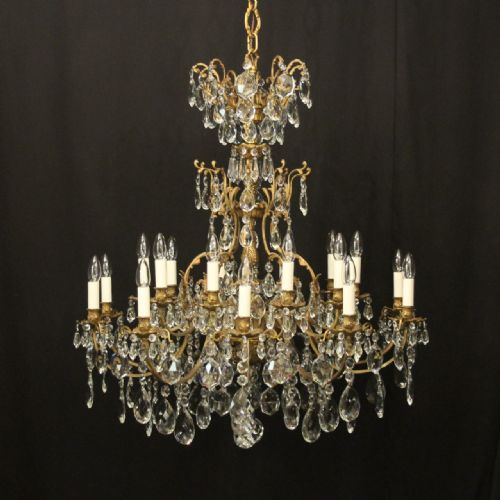 FRENCH GILDED BRONZE CRYSTAL 20 LIGHT ANTIQUE CHANDELIER