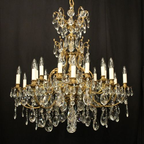 FRENCH GILDED BRONZE CRYSTAL 20 LIGHT ANTIQUE CHANDELIER - ADDITIONAL PHOTO 1