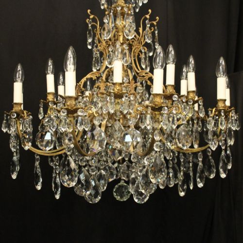 FRENCH GILDED BRONZE CRYSTAL 20 LIGHT ANTIQUE CHANDELIER - ADDITIONAL PHOTO 2
