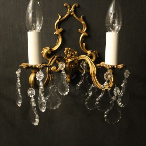FRENCH PAIR OF GILDED TWIN ARM ANTIQUE WALL LIGHTS - ADDITIONAL PHOTO 3
