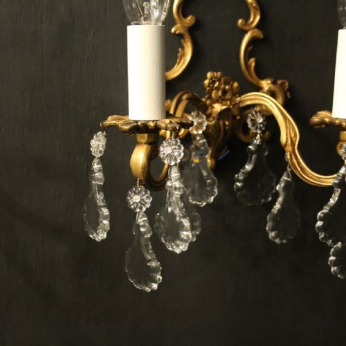 FRENCH PAIR OF GILDED TWIN ARM ANTIQUE WALL LIGHTS - ADDITIONAL PHOTO 4