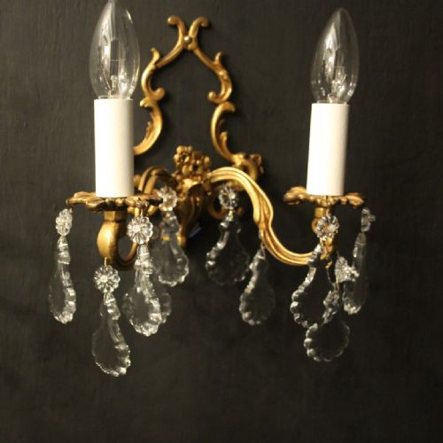 FRENCH PAIR OF GILDED TWIN ARM ANTIQUE WALL LIGHTS - ADDITIONAL PHOTO 5