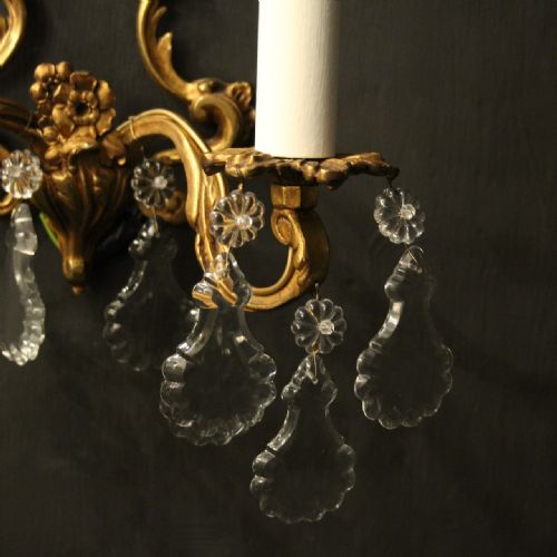 FRENCH PAIR OF GILDED TWIN ARM ANTIQUE WALL LIGHTS - ADDITIONAL PHOTO 6
