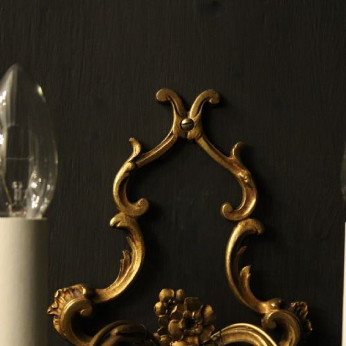 FRENCH PAIR OF GILDED TWIN ARM ANTIQUE WALL LIGHTS - ADDITIONAL PHOTO 8