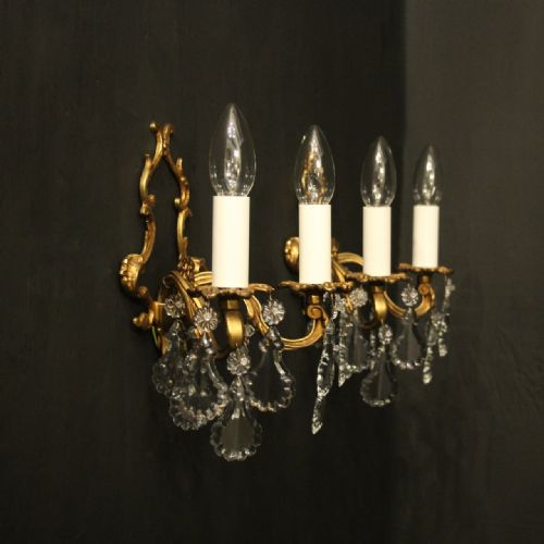 FRENCH PAIR OF GILDED TWIN ARM ANTIQUE WALL LIGHTS - ADDITIONAL PHOTO 9