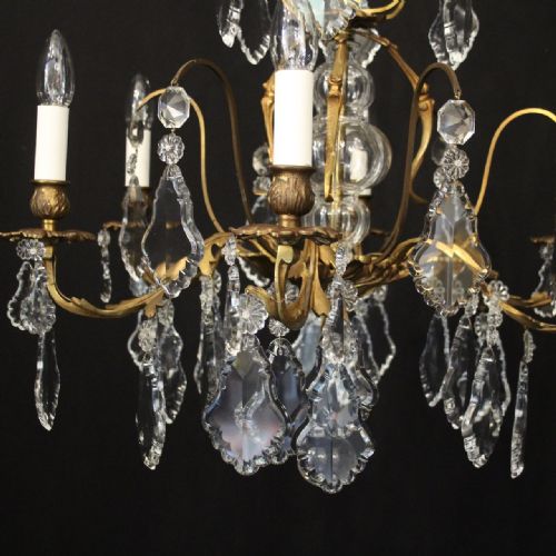 FRENCH GILDED BRASS CRYSTAL 6 LIGHT ANTIQUE CHANDELIER - ADDITIONAL PHOTO 2